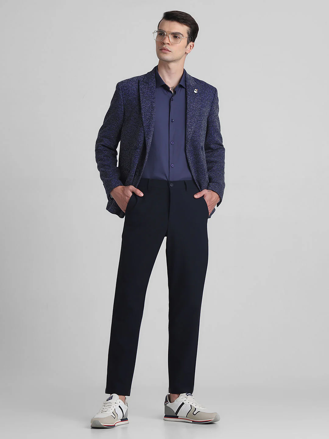 Navy Blue Mid Rise Slim Fit Trousers - Image 6