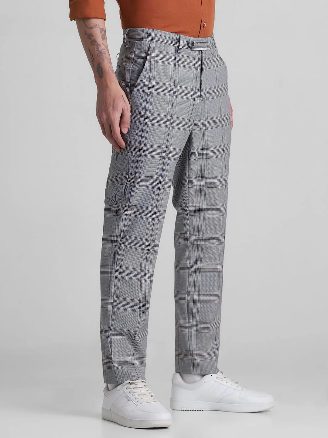 Grey Mid Rise Check Print Trousers - Image 2