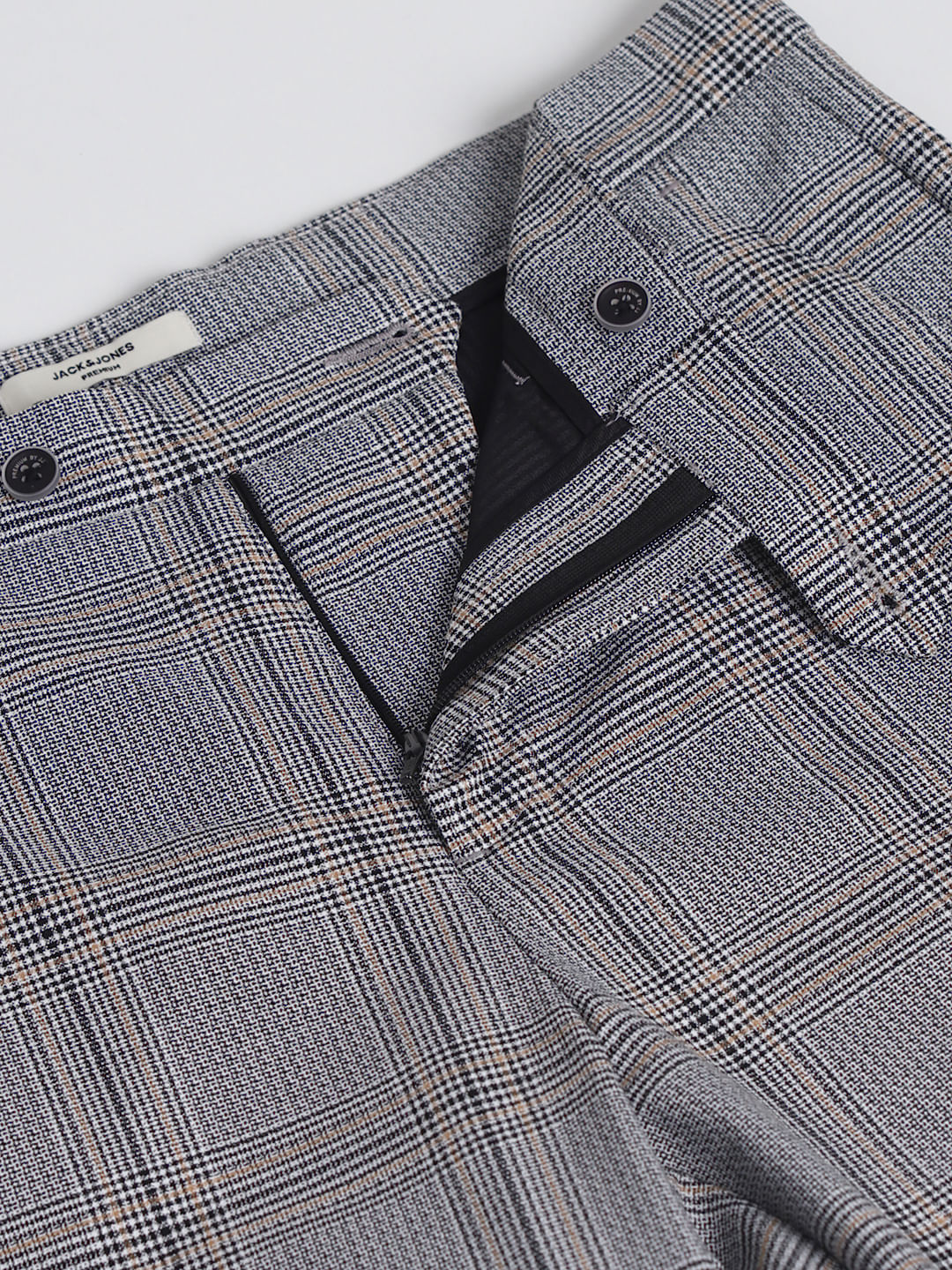 Grey Mid Rise Check Print Trousers - Image 5
