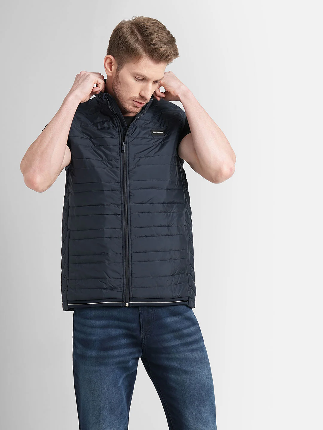 Navy Blue Zip-Up Body Warmer Vest - Image 2
