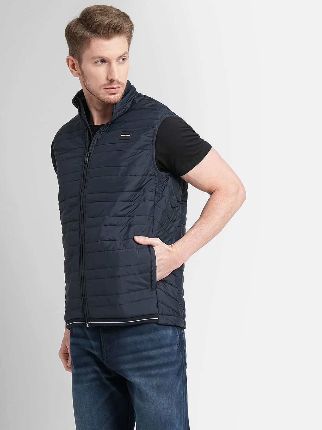 Navy Blue Zip-Up Body Warmer Vest - Image 3