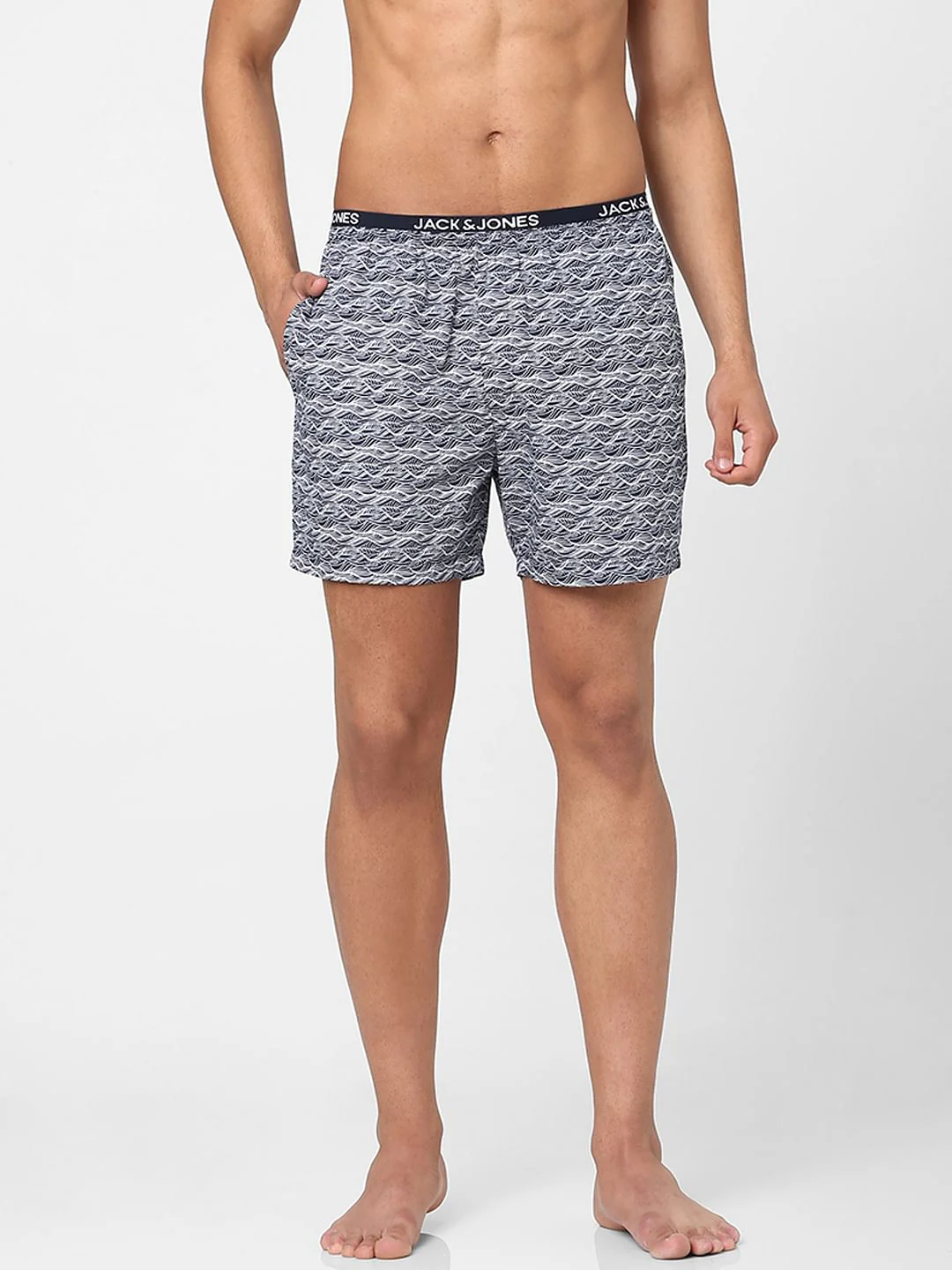 Dark Blue Wave Print Boxers