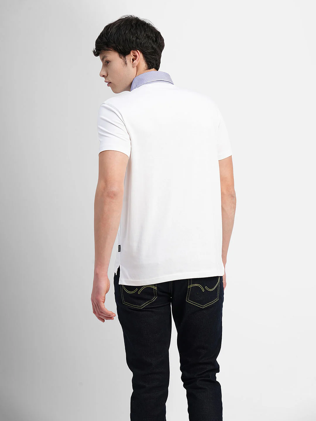 White Striped Collar Polo T-shirt - Image 4