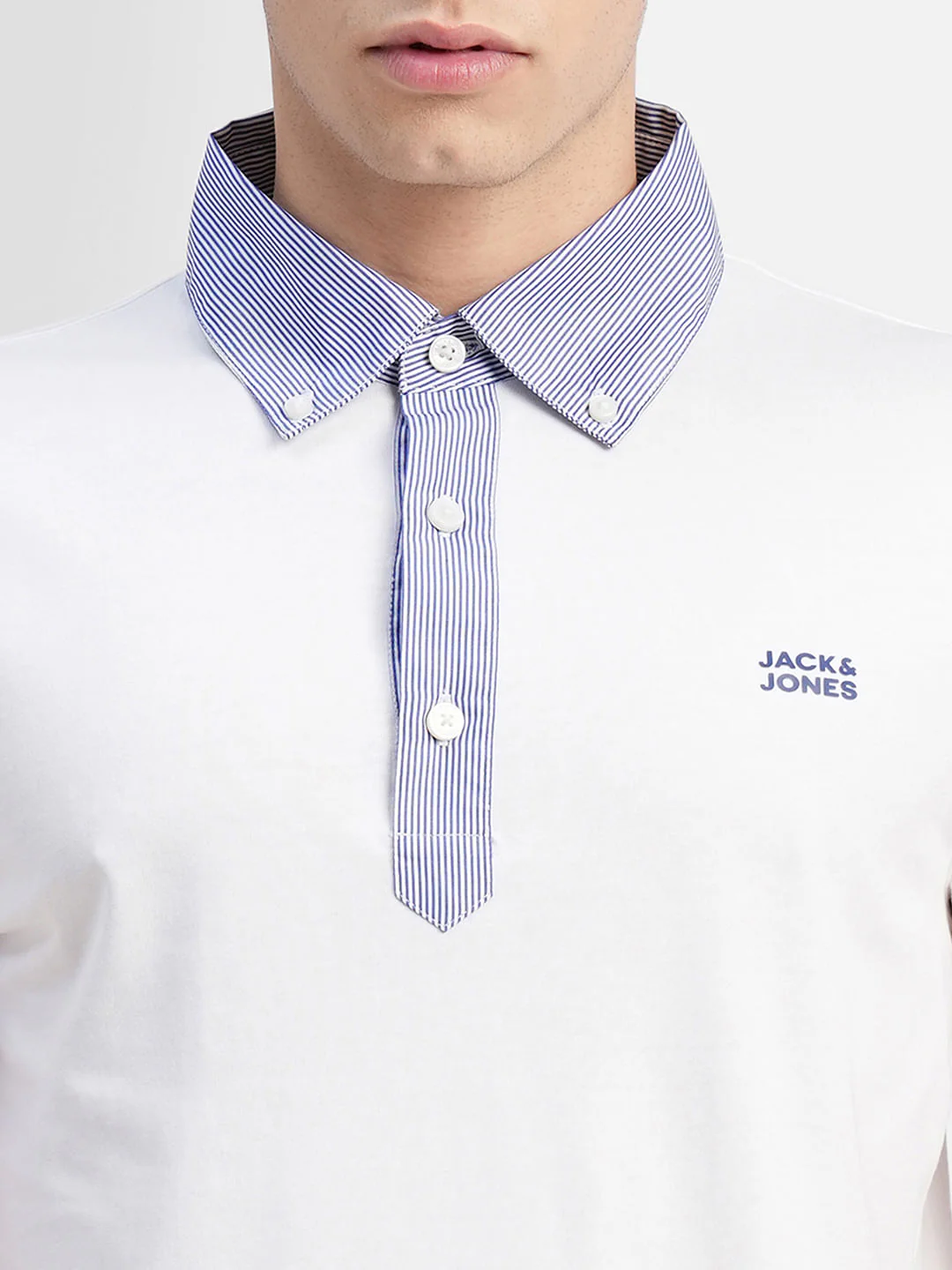 White Striped Collar Polo T-shirt - Image 5