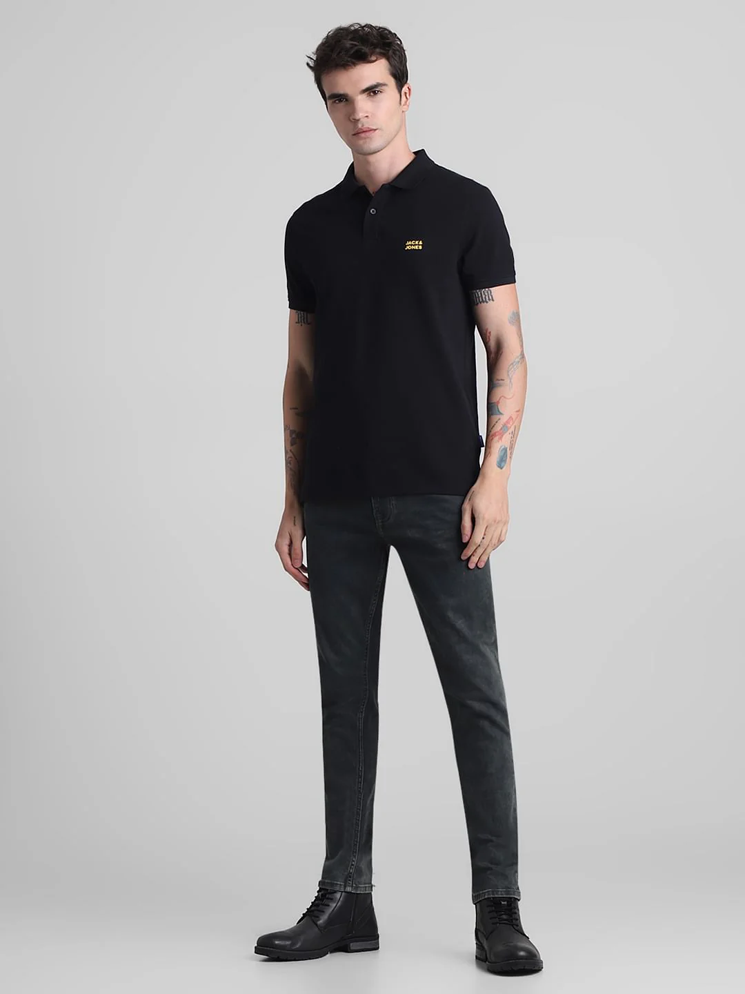 Black Cotton Polo T-shirt - Image 6