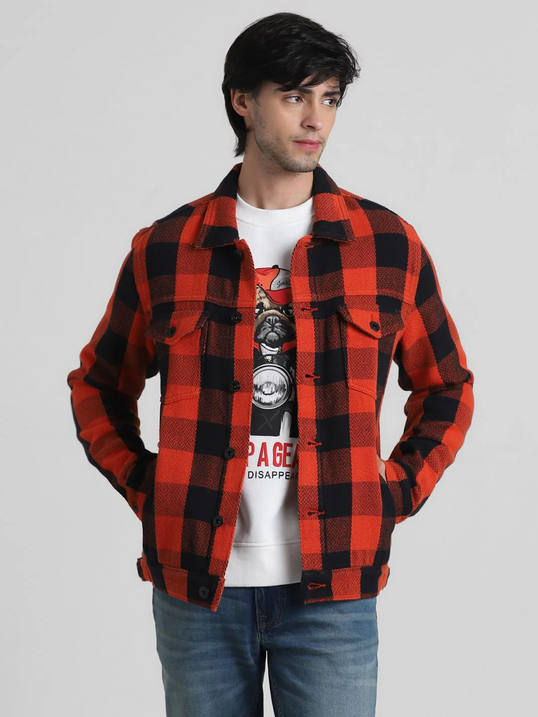 Orange Check Cotton Jacket - Image 2