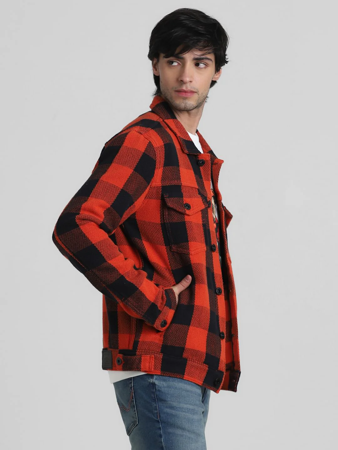 Orange Check Cotton Jacket - Image 3