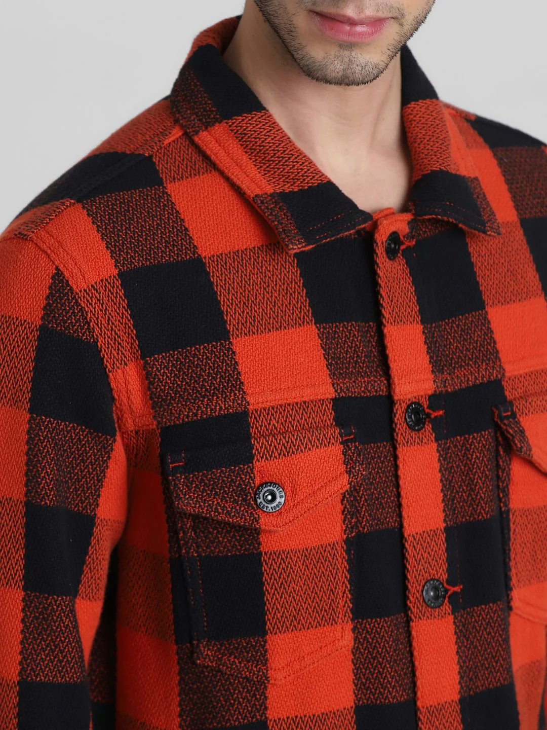 Orange Check Cotton Jacket - Image 5