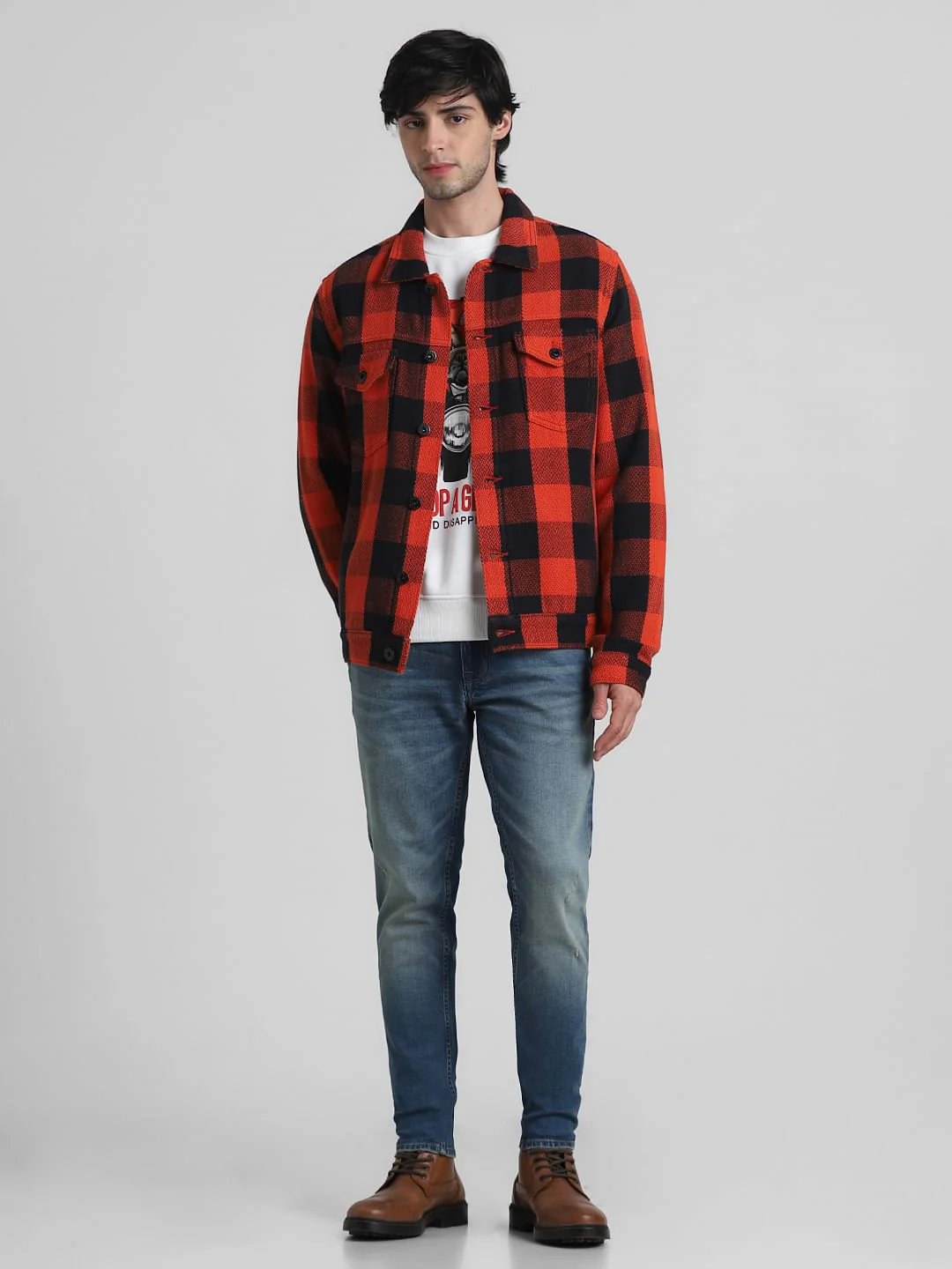Orange Check Cotton Jacket - Image 6