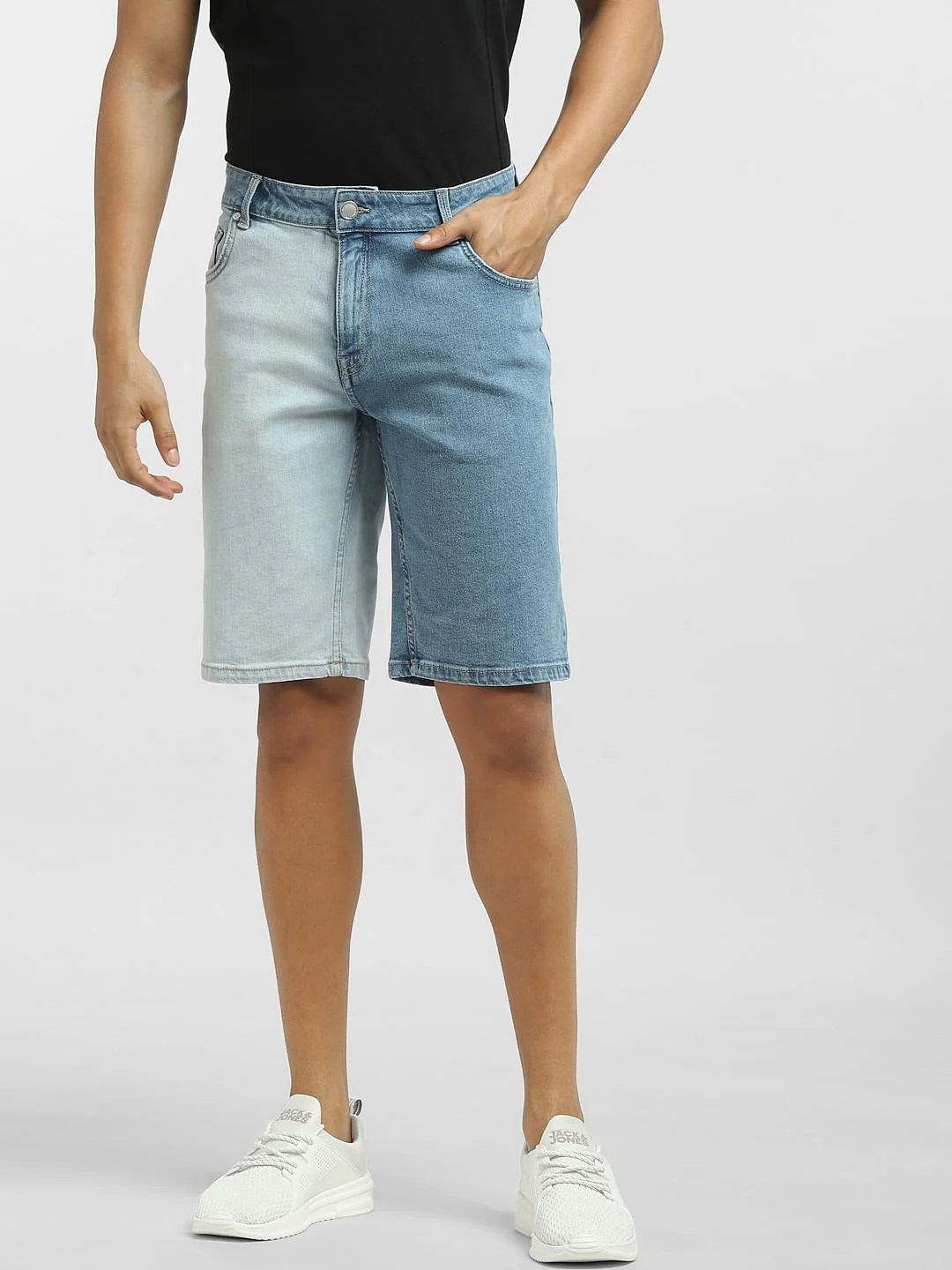 Blue Low Rise Colourblocked Denim Shorts - Image 2