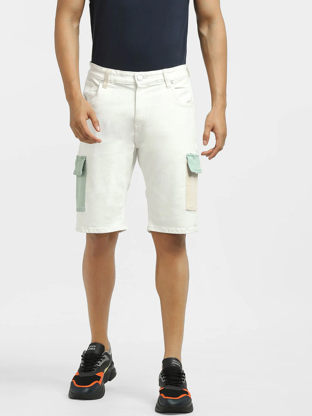 White Low Rise Colourblocked Denim Shorts - Image 2