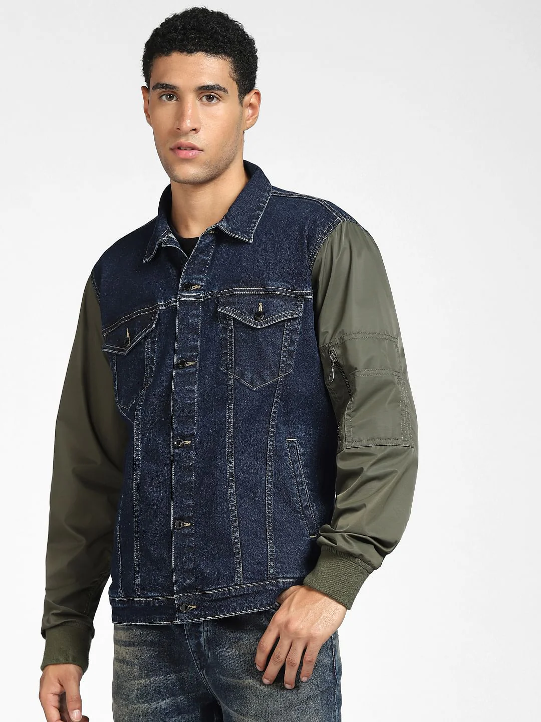 Blue Denim Colourblocked Sleeve Jacket - Image 2