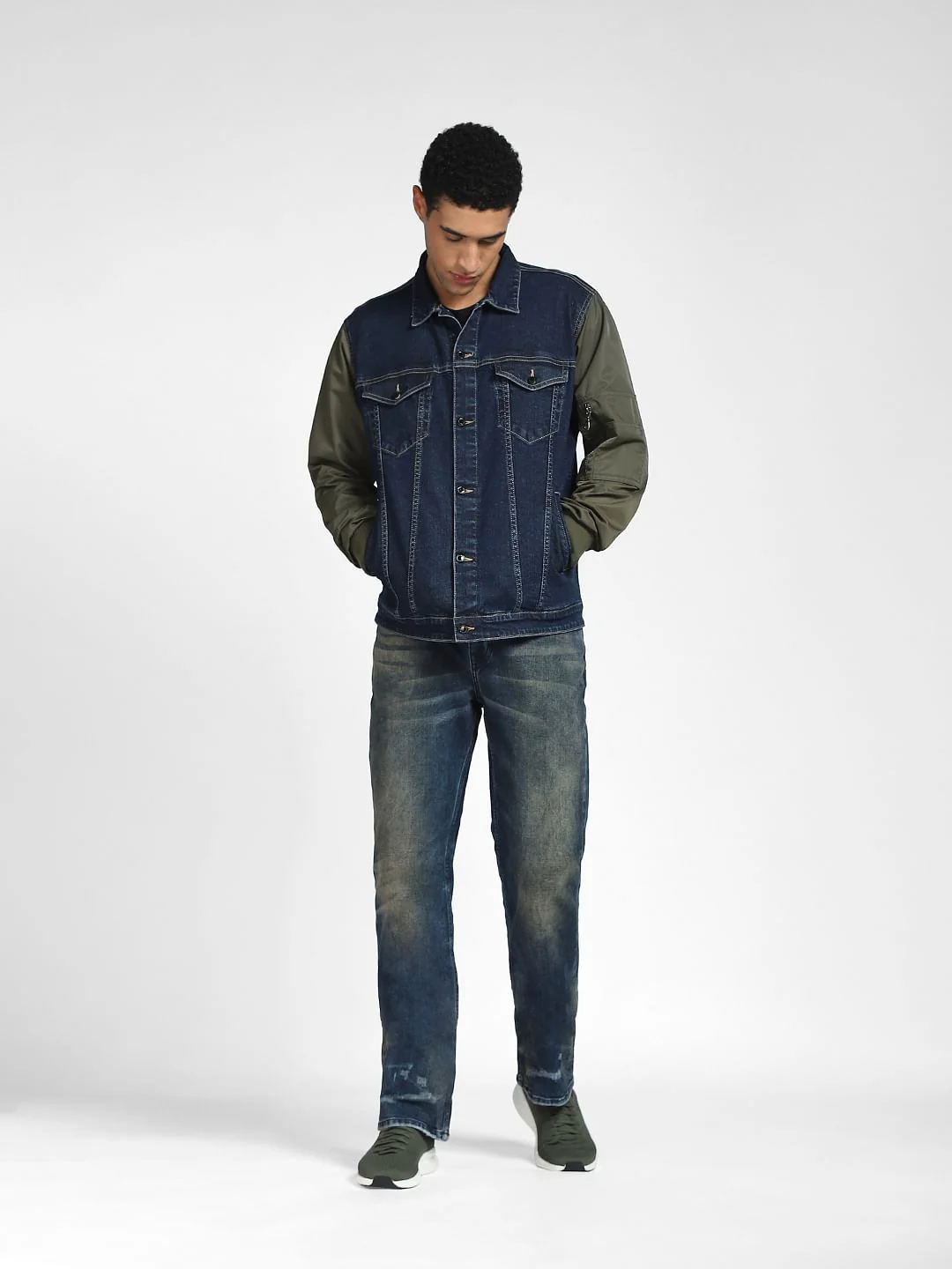 Blue Denim Colourblocked Sleeve Jacket - Image 6