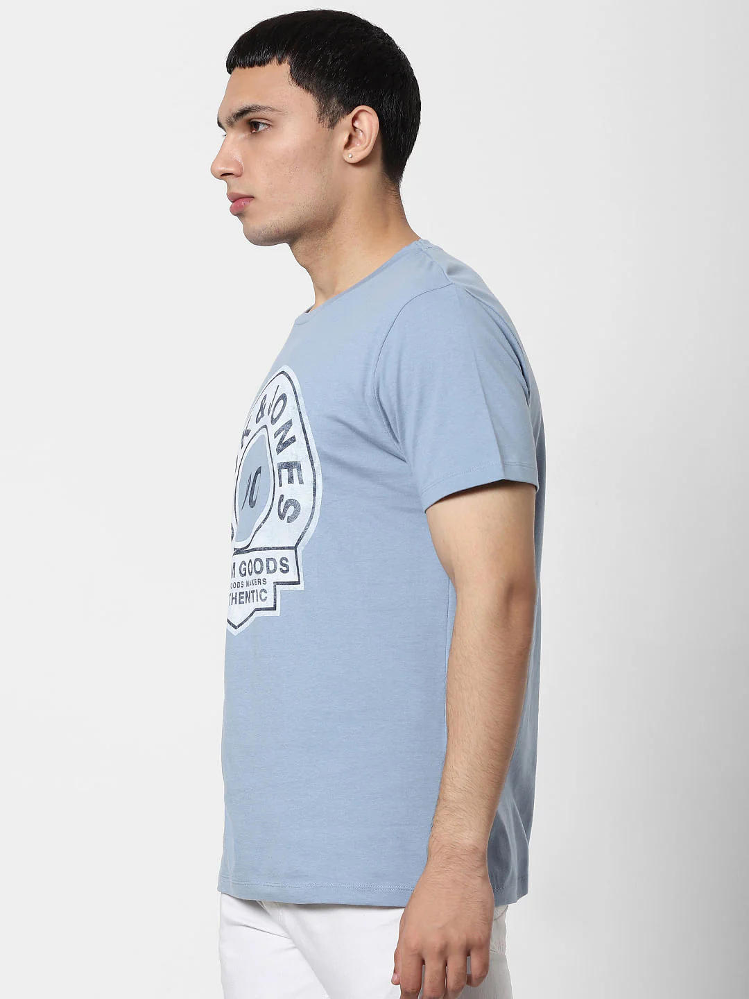 Blue Graphic Print Crew Neck T-shirt - Image 3