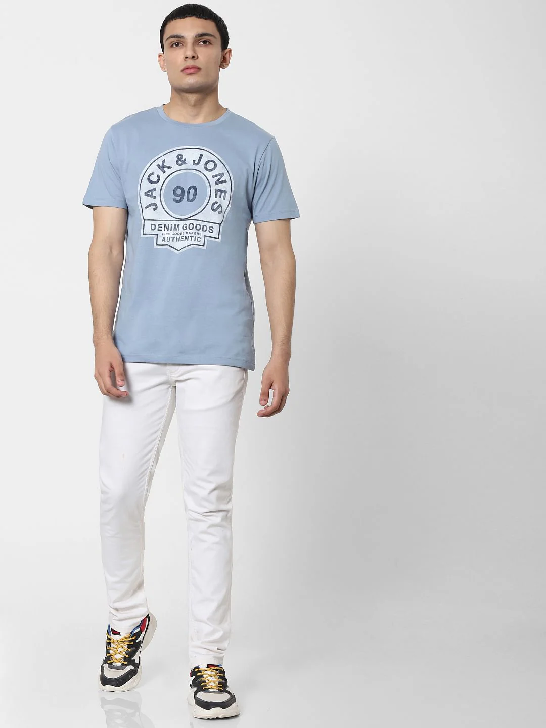 Blue Graphic Print Crew Neck T-shirt - Image 5