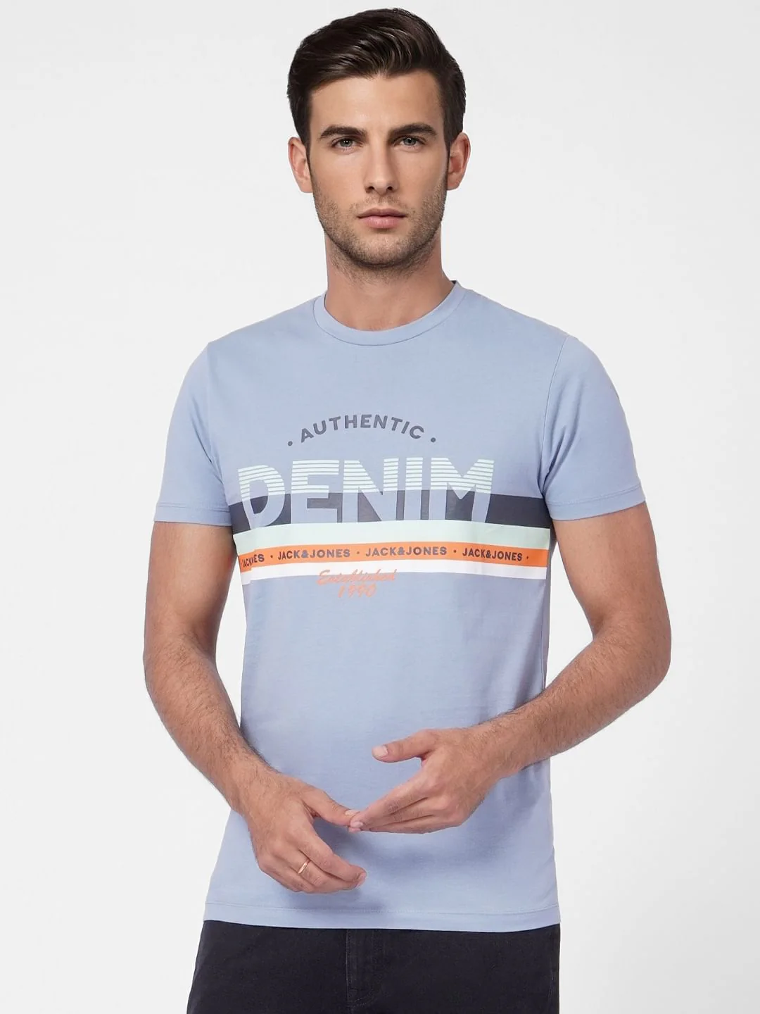 Blue Graphic Print Crew Neck T-shirt - Image 2