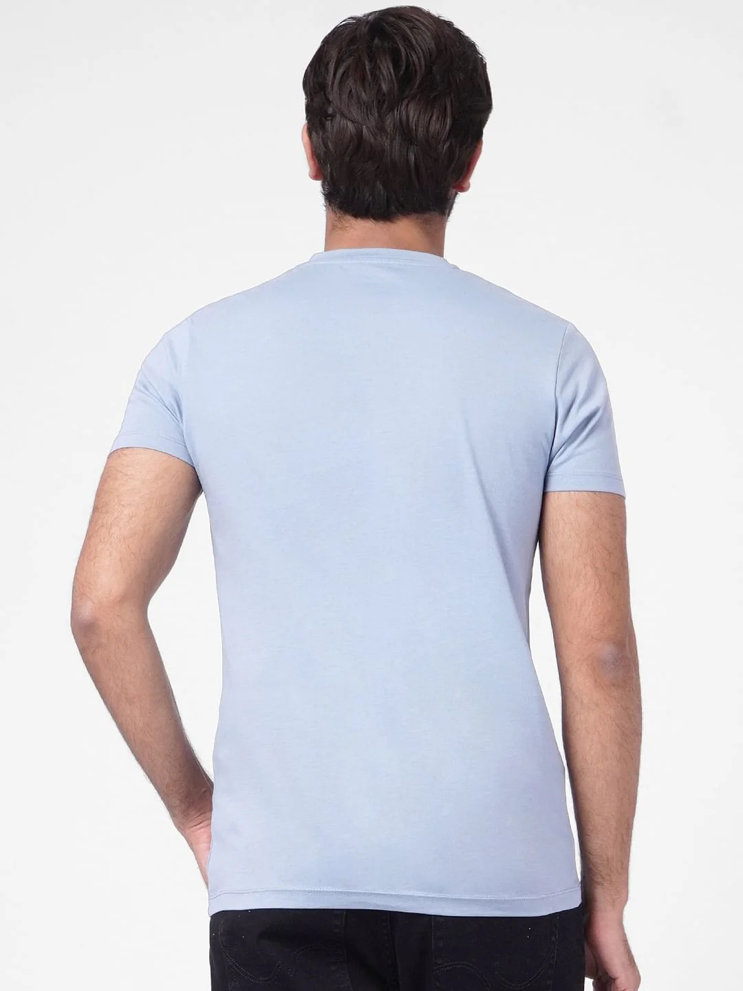 Blue Graphic Print Crew Neck T-shirt - Image 4