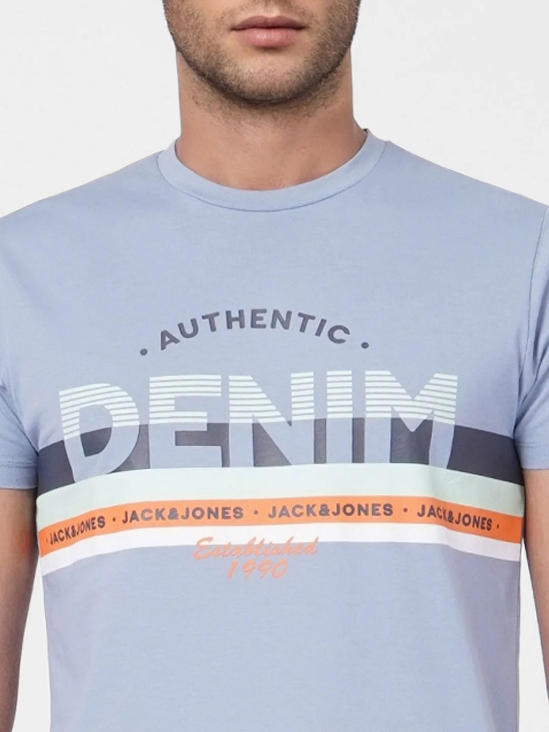 Blue Graphic Print Crew Neck T-shirt - Image 5