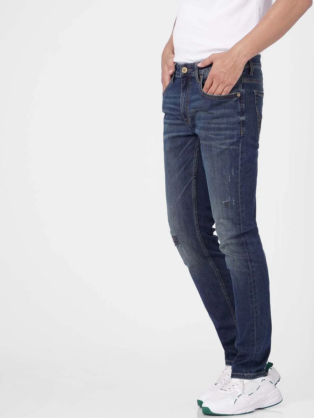 Dark Blue Low Rise Distressed Glenn Slim Fit Jeans - Image 3
