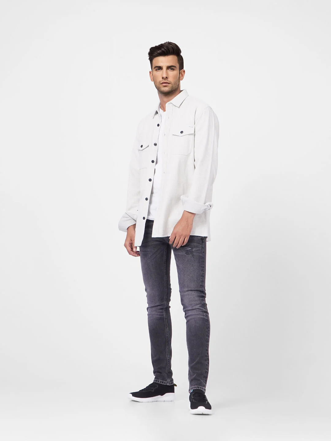 Grey Low Rise Distressed Skinny Jeans