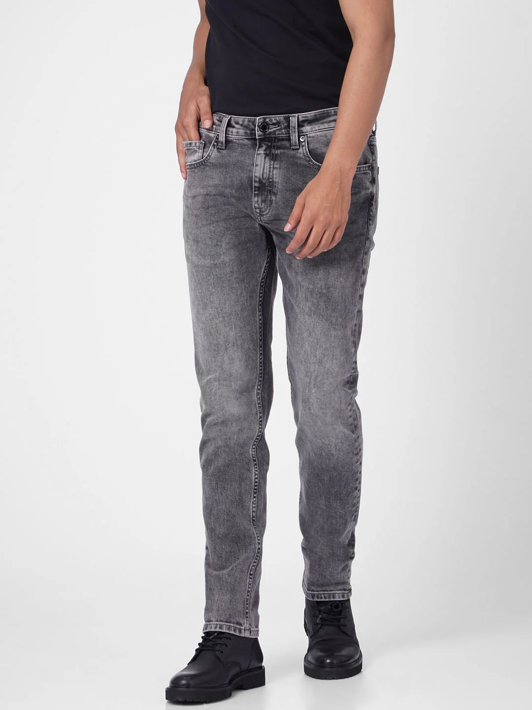 Grey Low Rise Washed Tim Anti Fit Jeans - Image 2