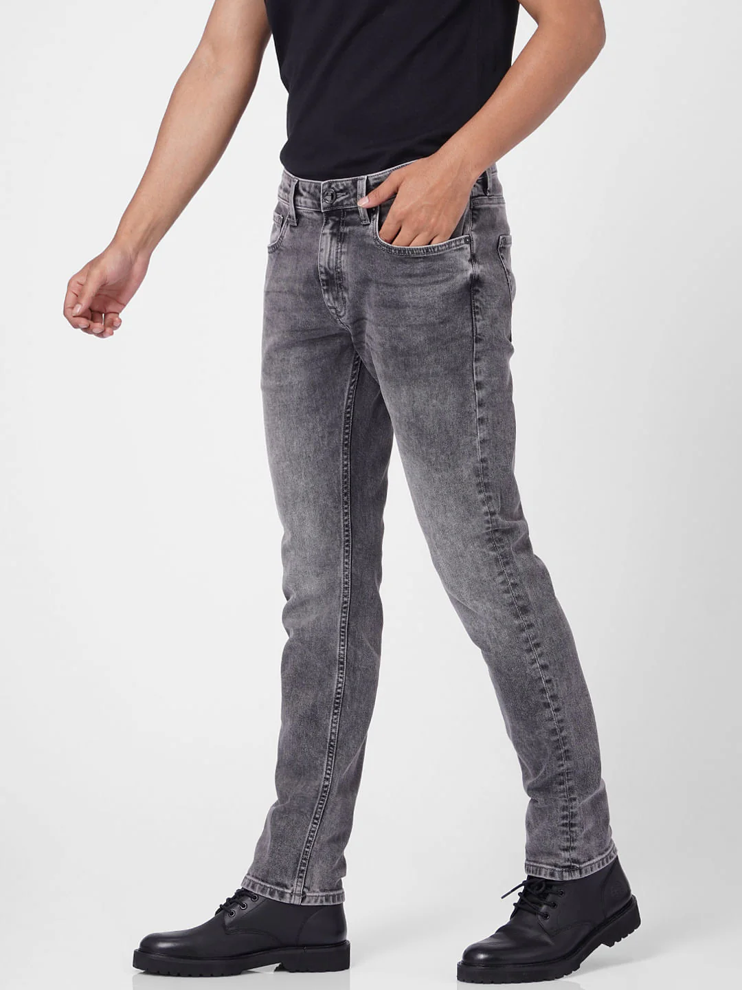 Grey Low Rise Washed Tim Anti Fit Jeans - Image 3