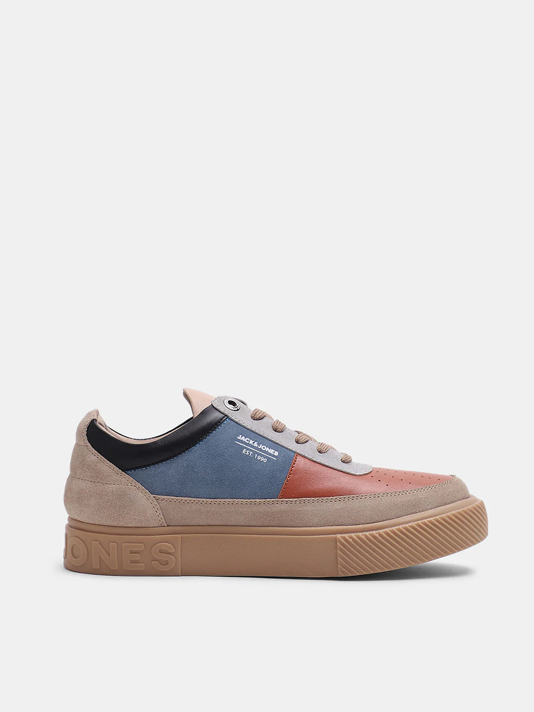 Beige Colourblocked Leather Sneakers - Image 2