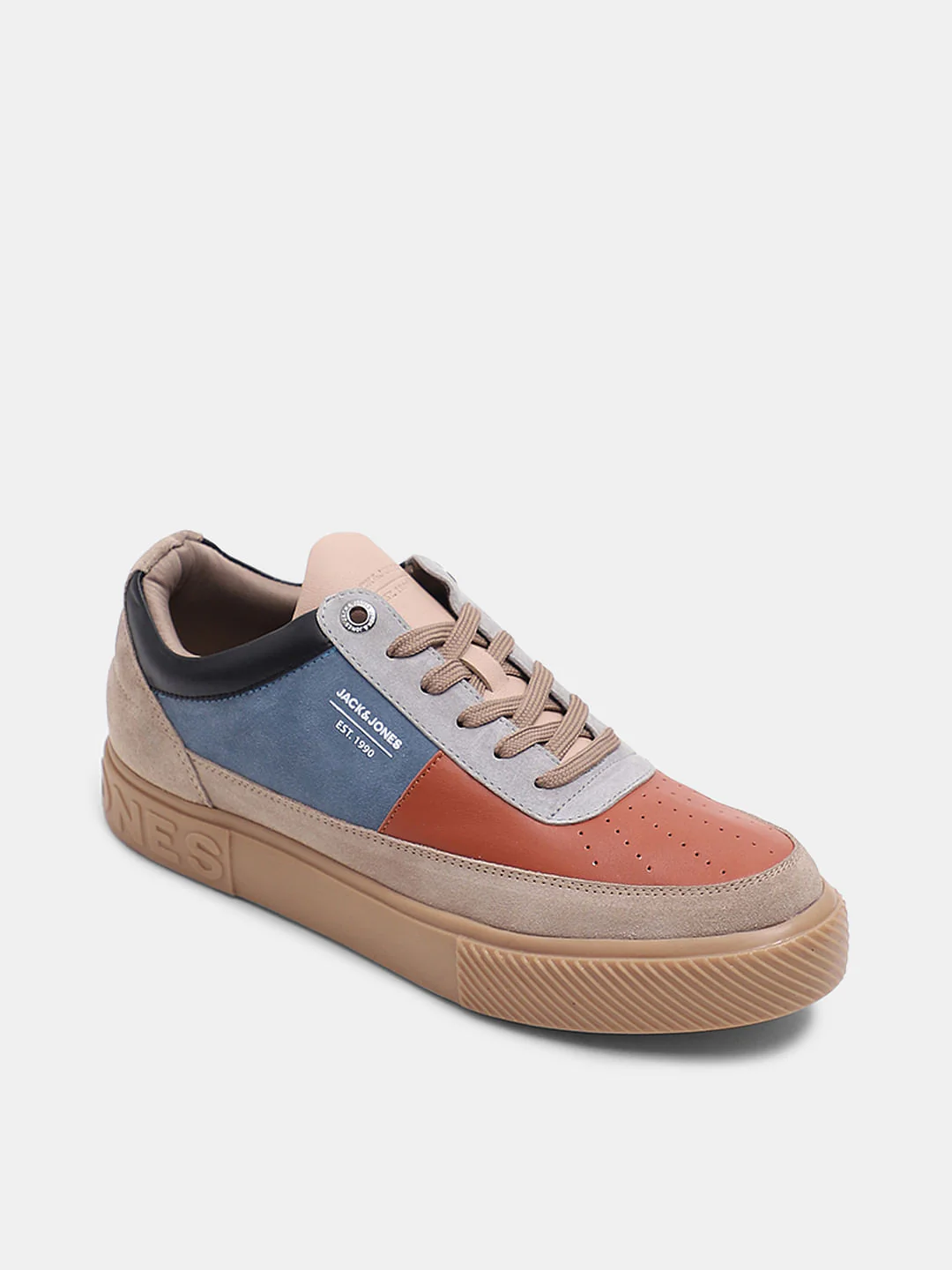 Beige Colourblocked Leather Sneakers - Image 4
