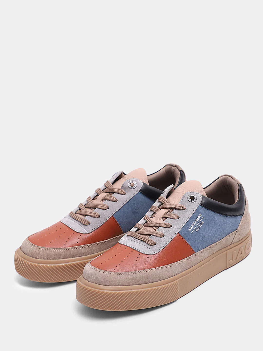 Beige Colourblocked Leather Sneakers - Image 6