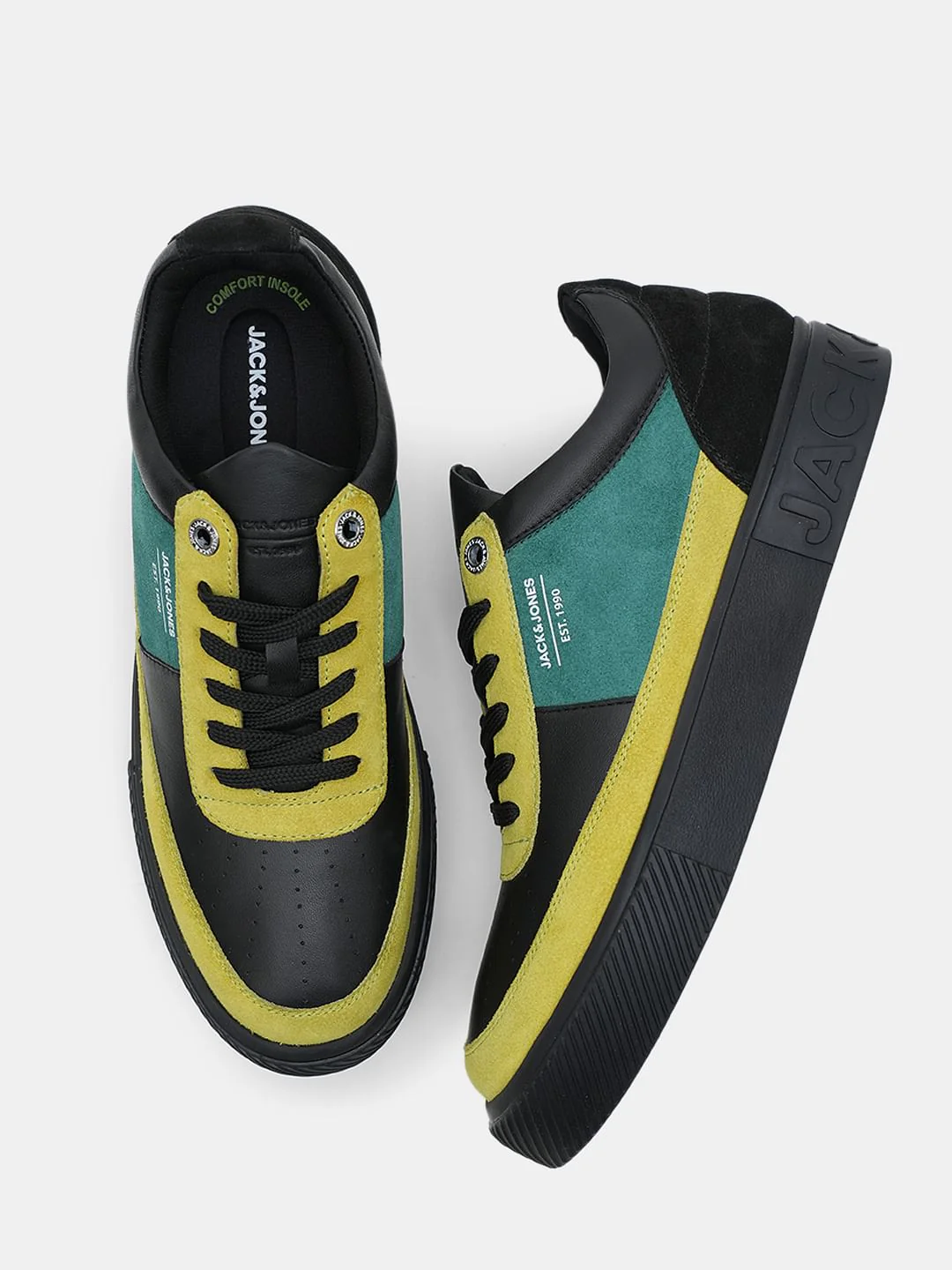 Black Colourblocked Leather Sneakers - Image 3