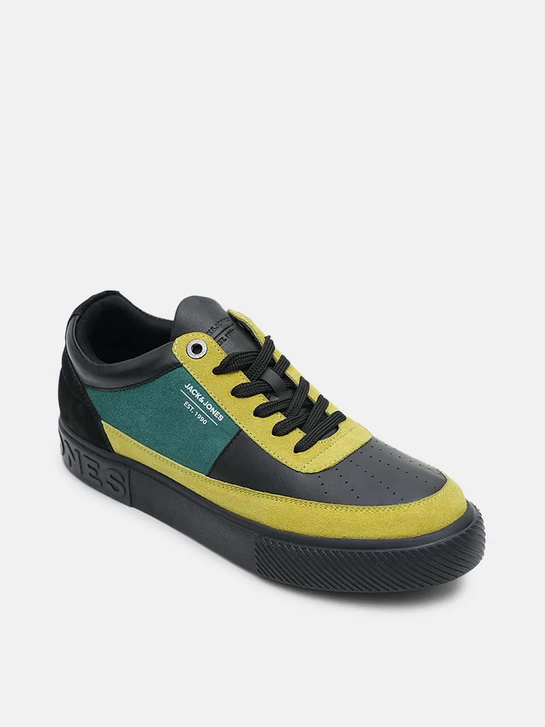 Black Colourblocked Leather Sneakers - Image 4