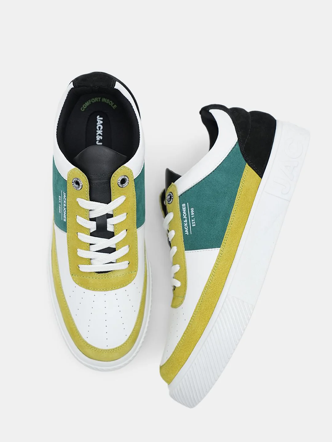 White Colourblocked Leather Sneakers - Image 3