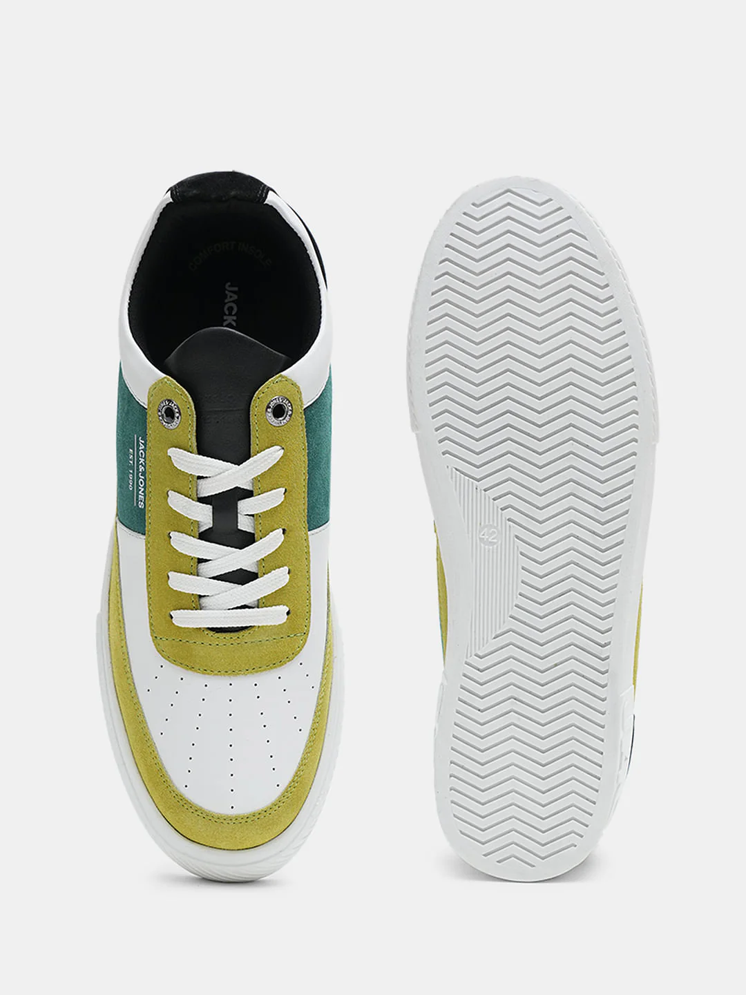 White Colourblocked Leather Sneakers - Image 5