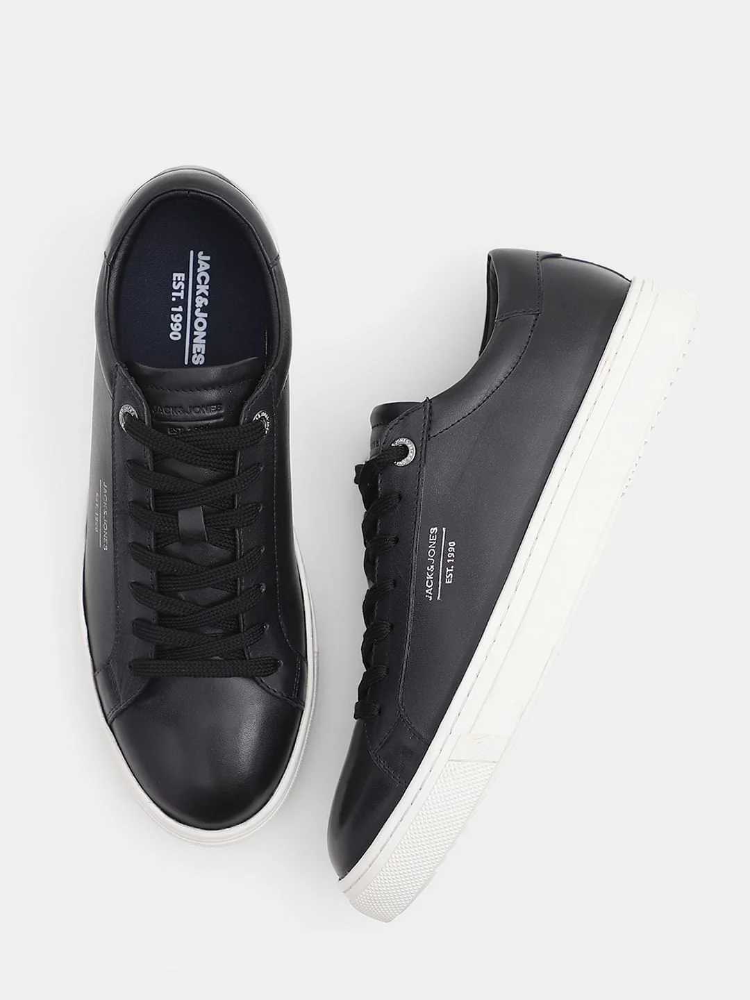 Black Leather Lace-Up Sneakers - Image 2