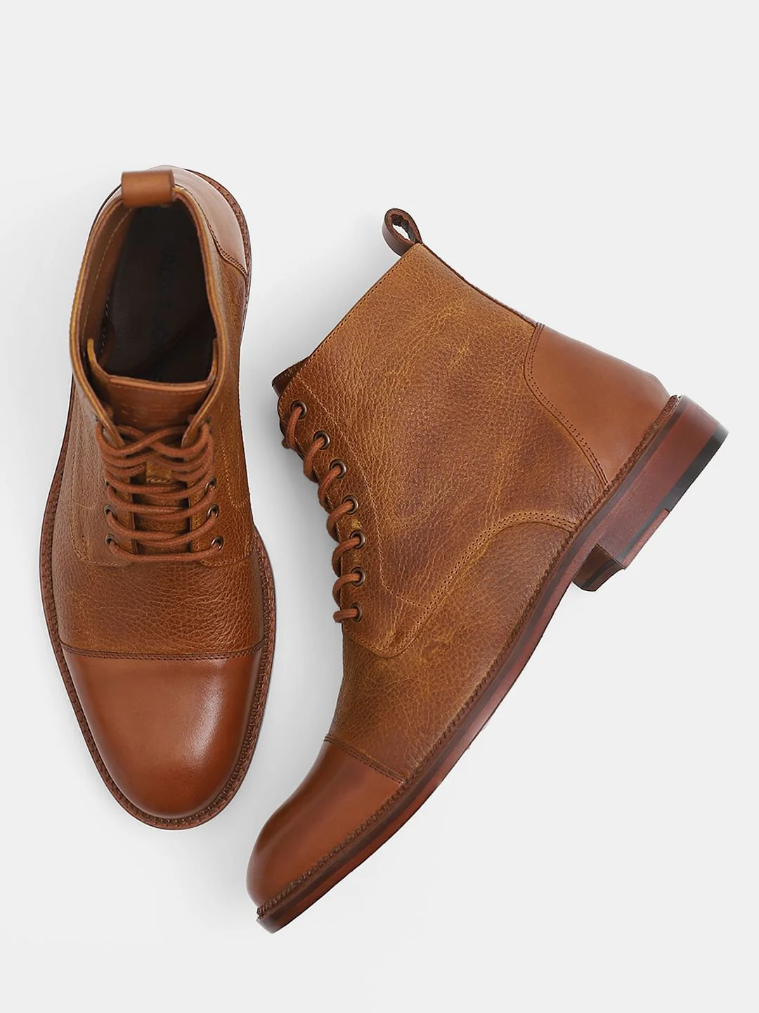 Tan Textured Leather Boots - Image 2