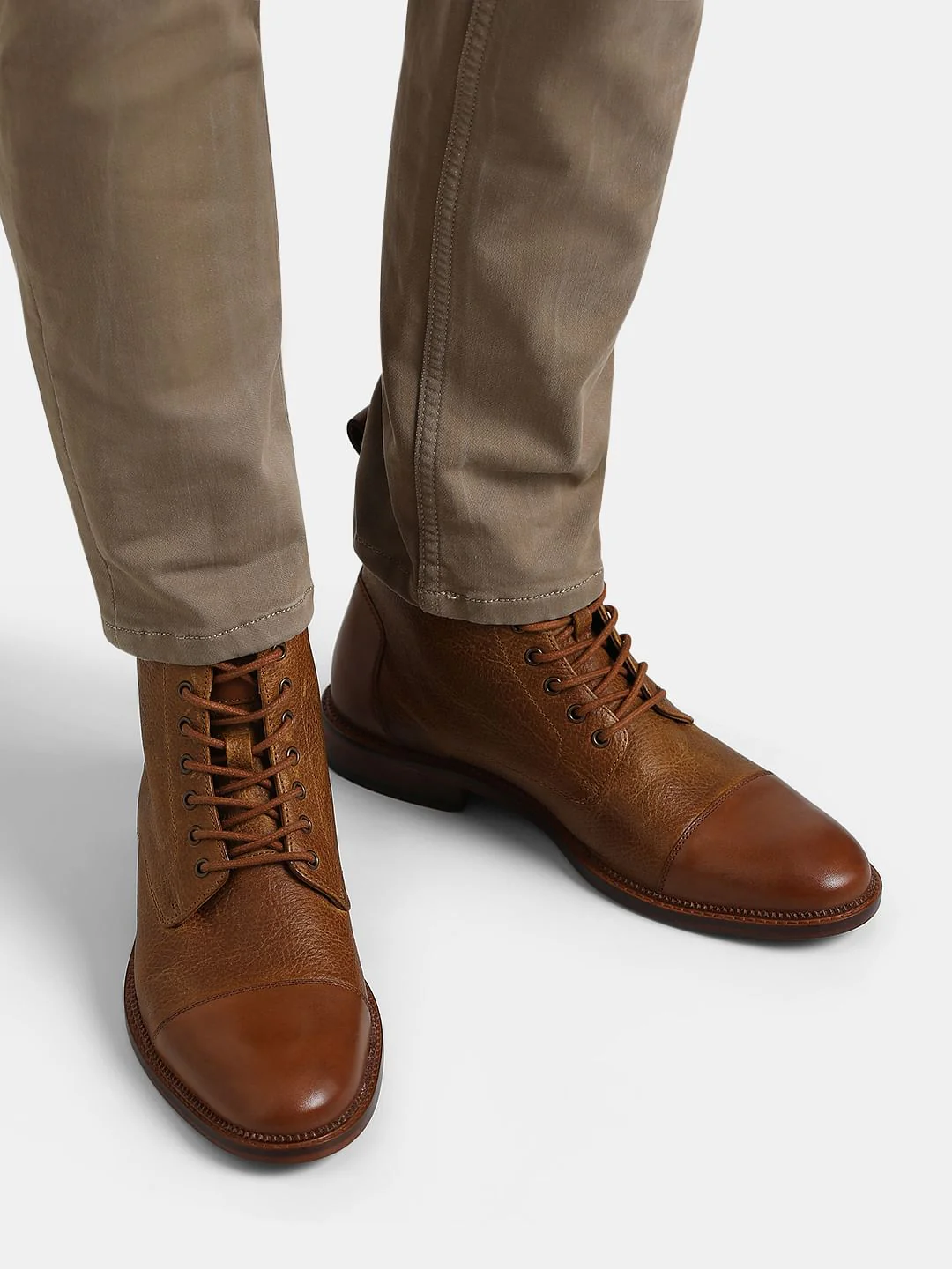 Tan Textured Leather Boots - Image 8