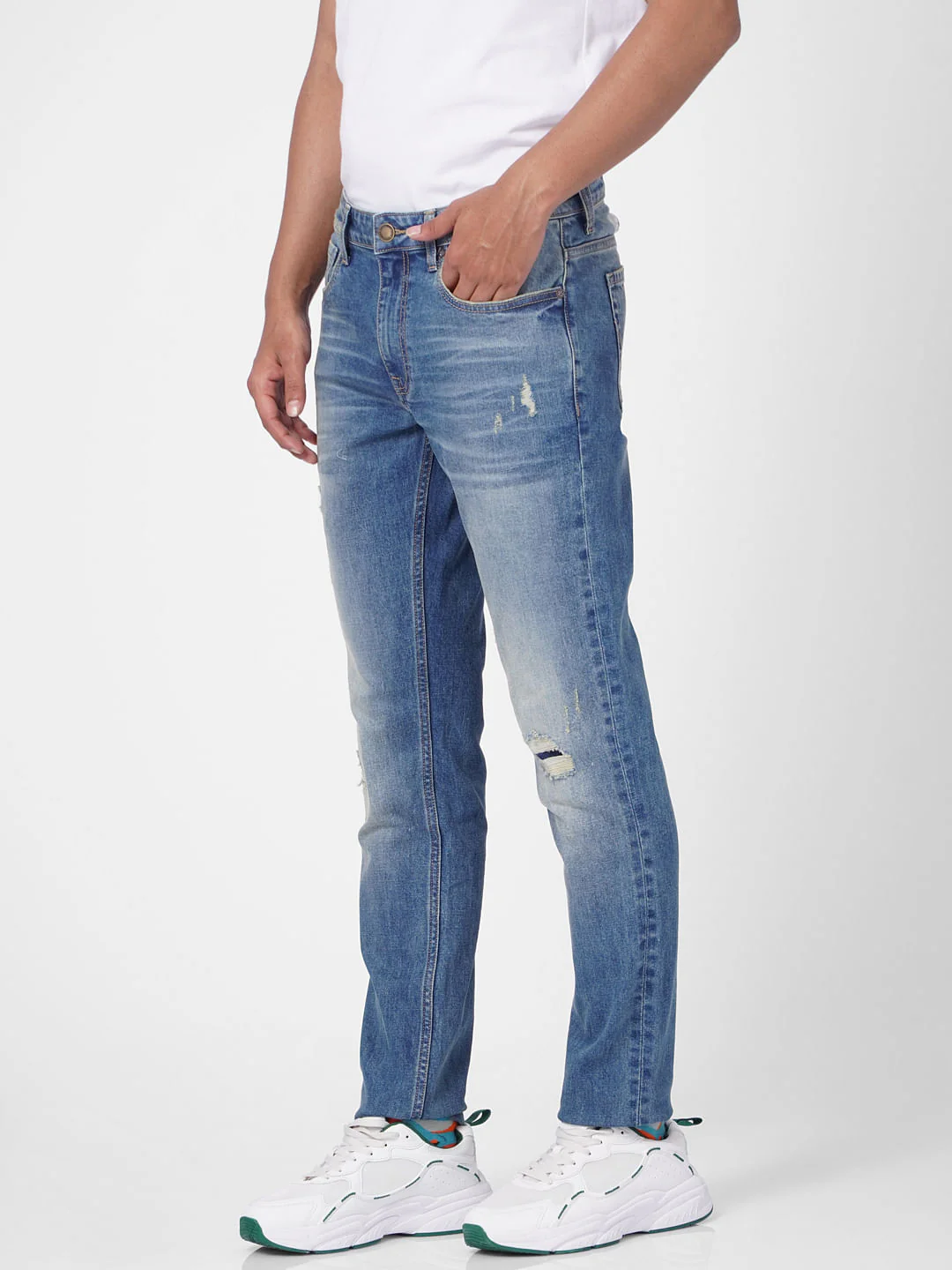 Blue Low Rise Distressed Ben Skinny Jeans - Image 3