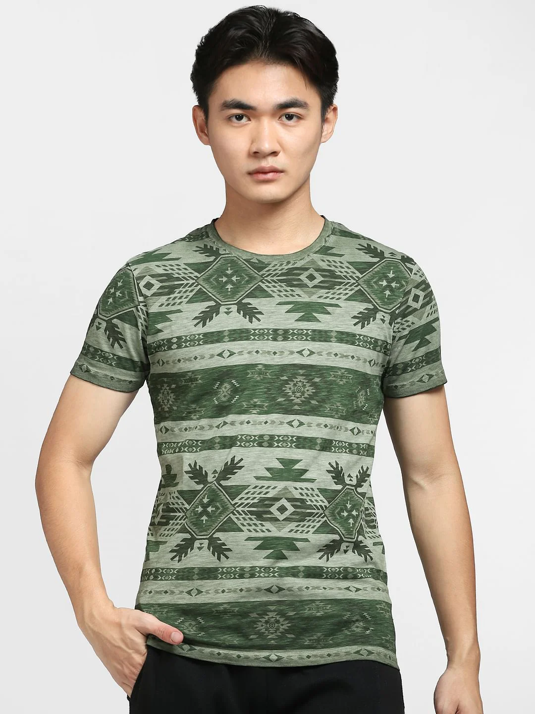 Green Aztec Print Crew Neck T-shirt - Image 2