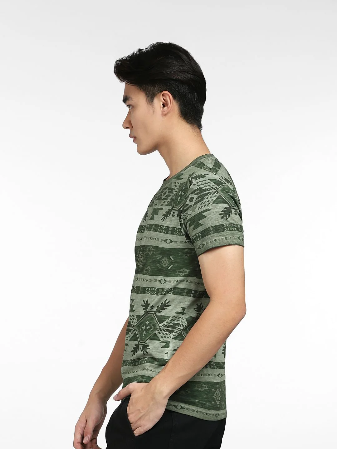 Green Aztec Print Crew Neck T-shirt - Image 3