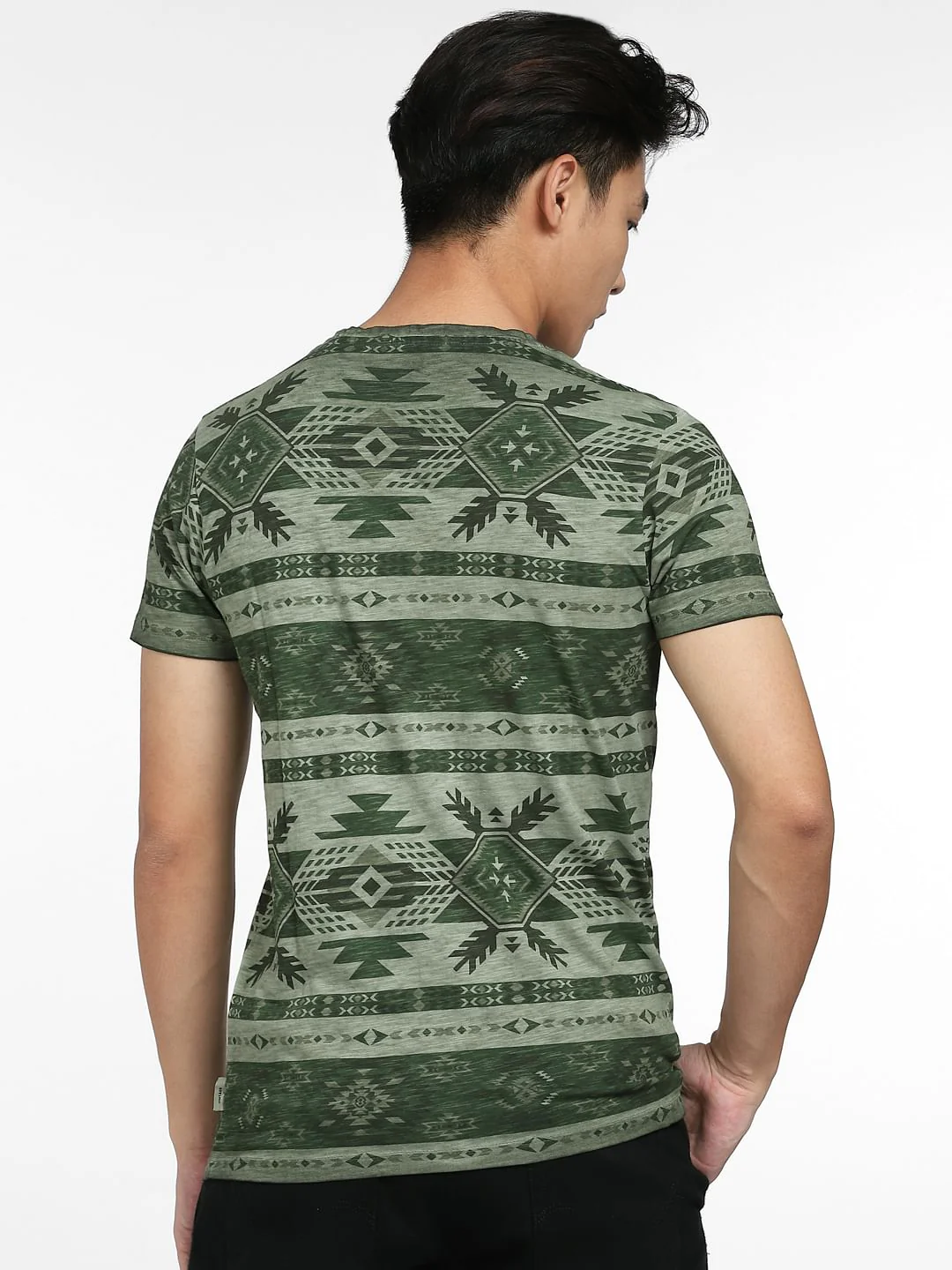 Green Aztec Print Crew Neck T-shirt - Image 4