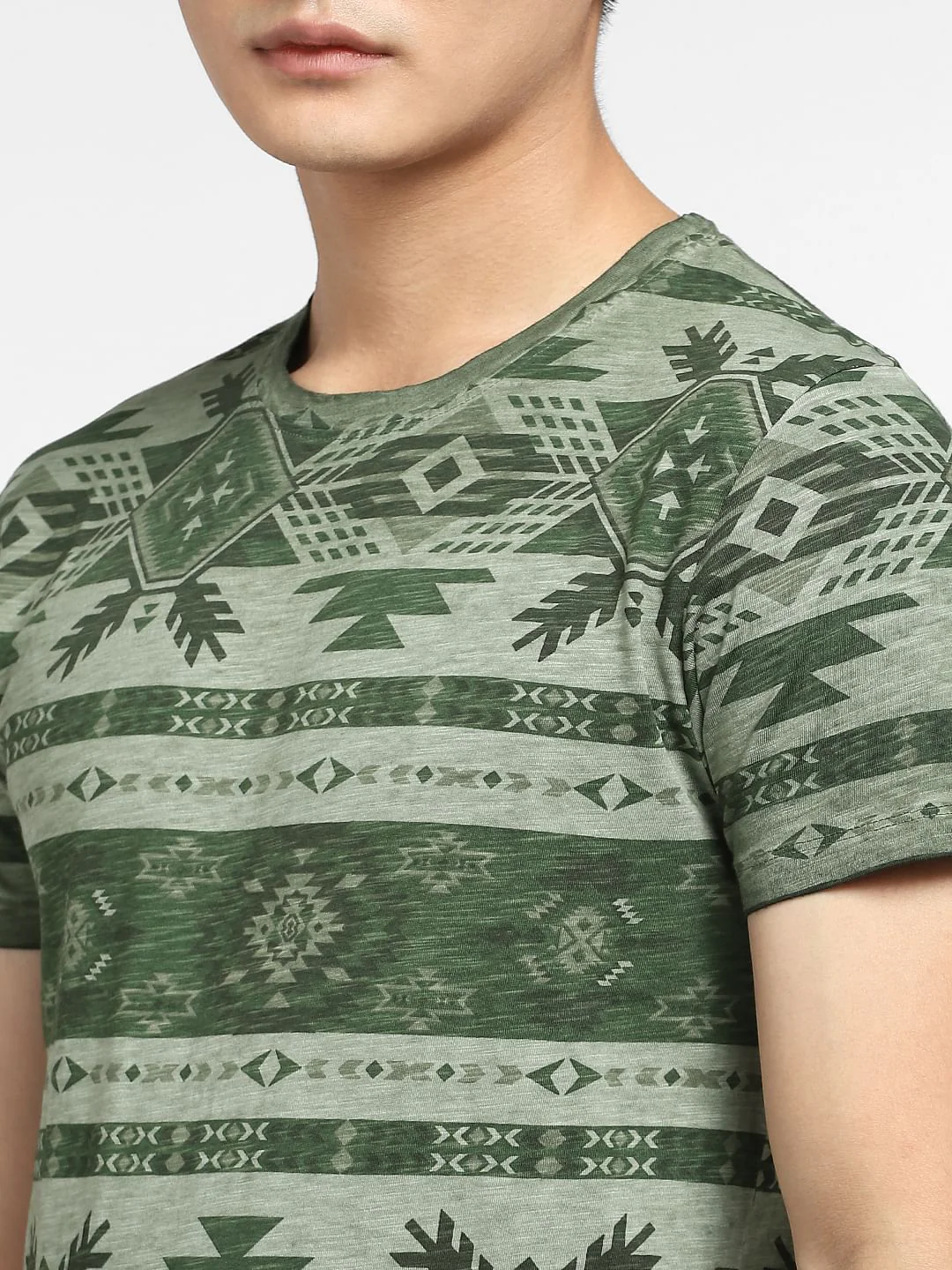Green Aztec Print Crew Neck T-shirt - Image 5
