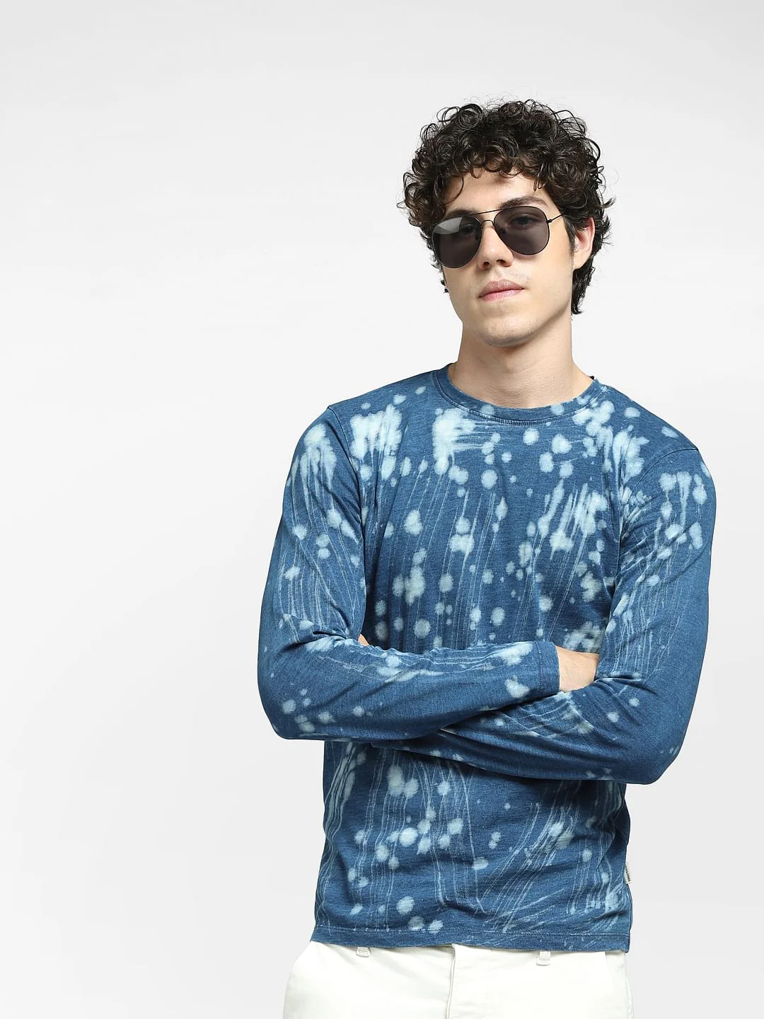 Blue All Over Print Crew Neck T-shirt
