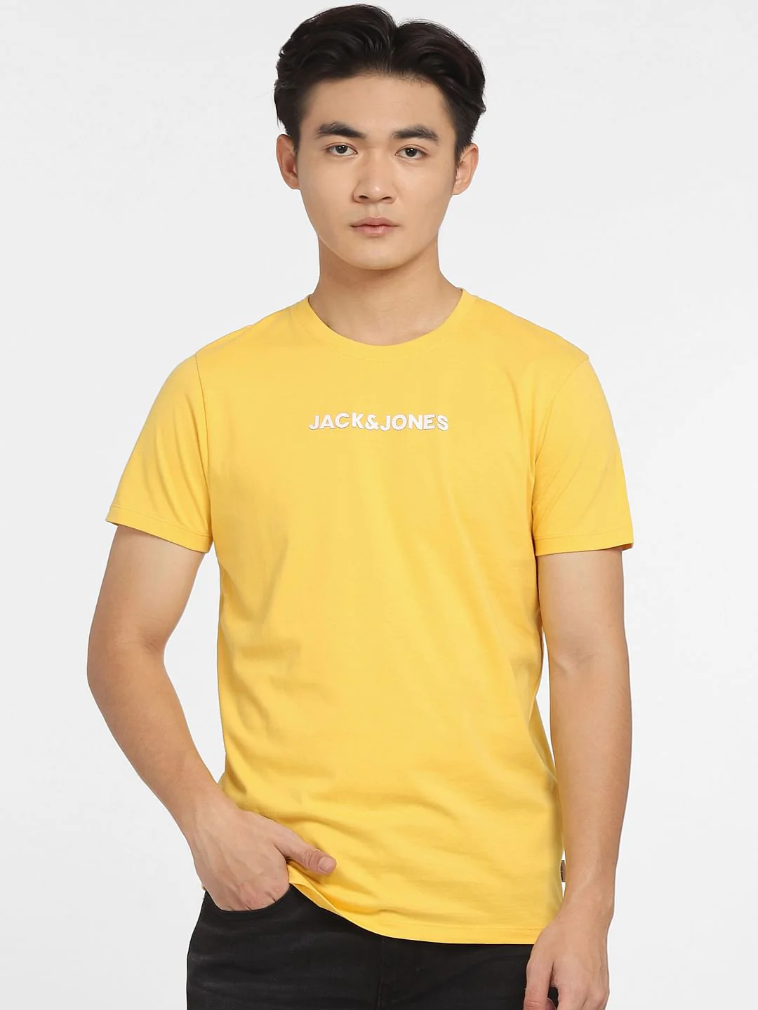 Yellow Logo Print Crew Neck T-shirt - Image 2