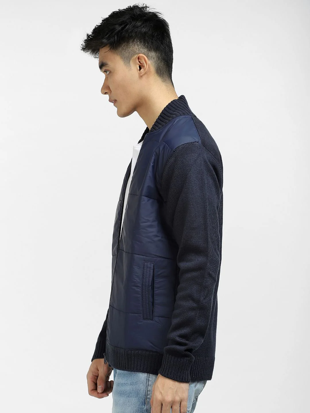 Navy Blue Knit Casual Jacket - Image 3