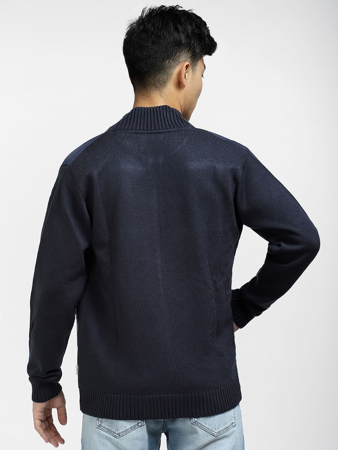 Navy Blue Knit Casual Jacket - Image 4