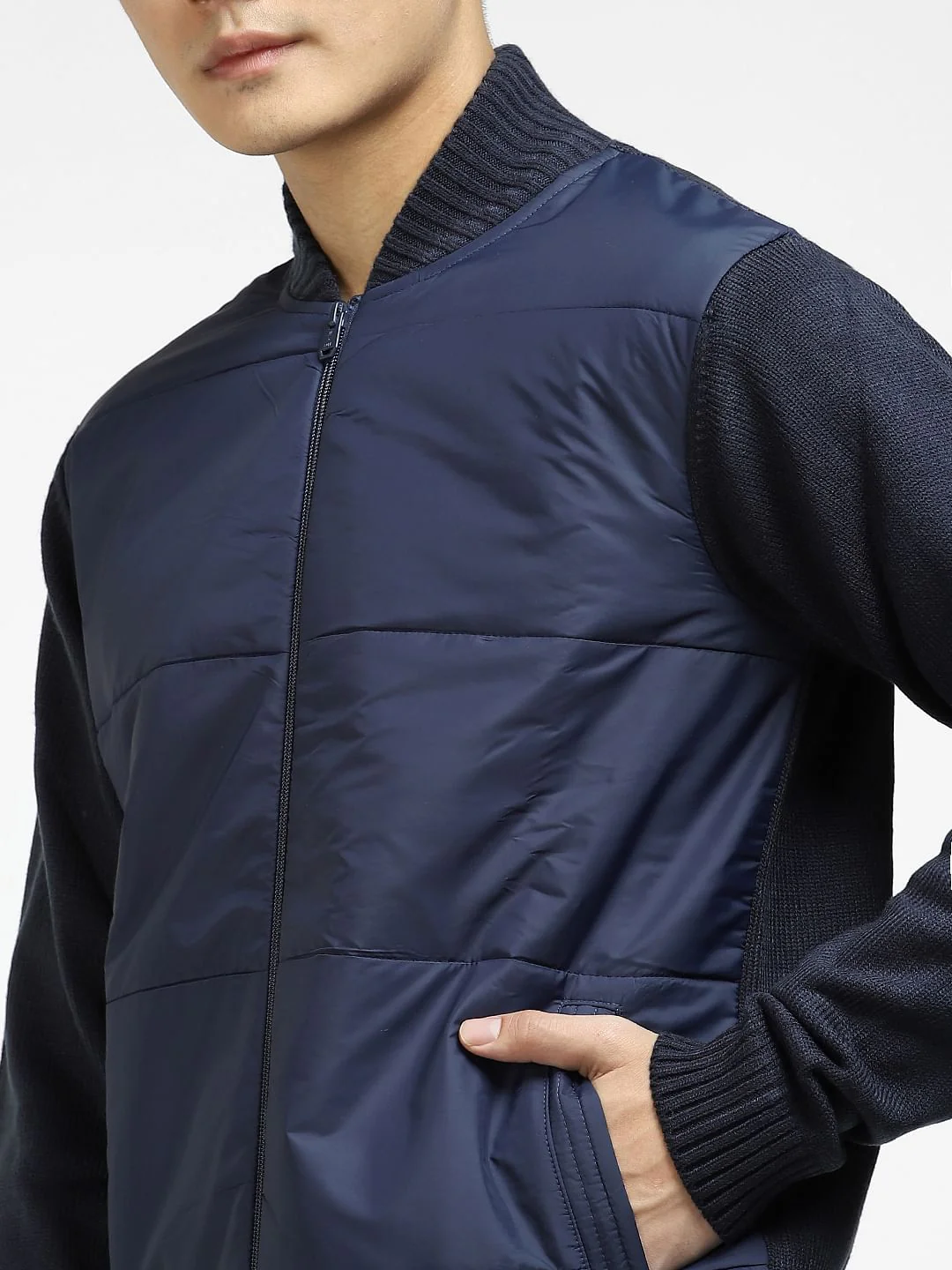 Navy Blue Knit Casual Jacket - Image 5