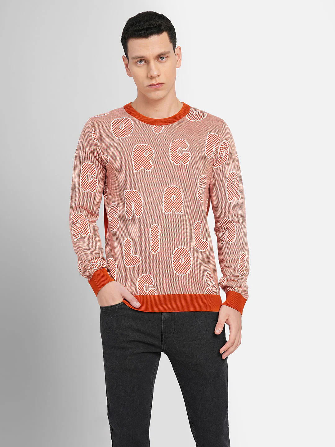 Orange Printed Pullover - Image 2