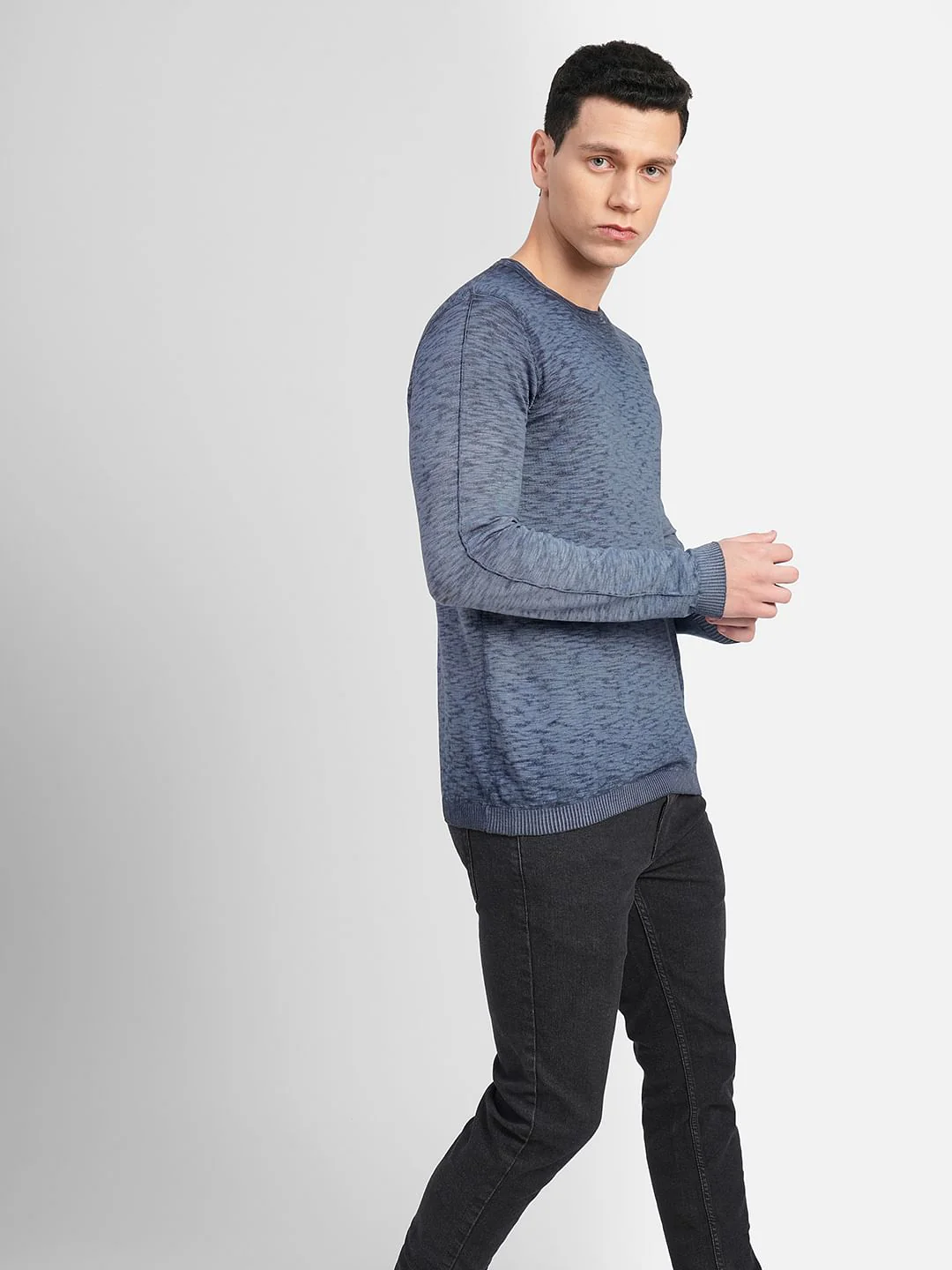 Blue Printed Crew Neck Pullover - Image 3