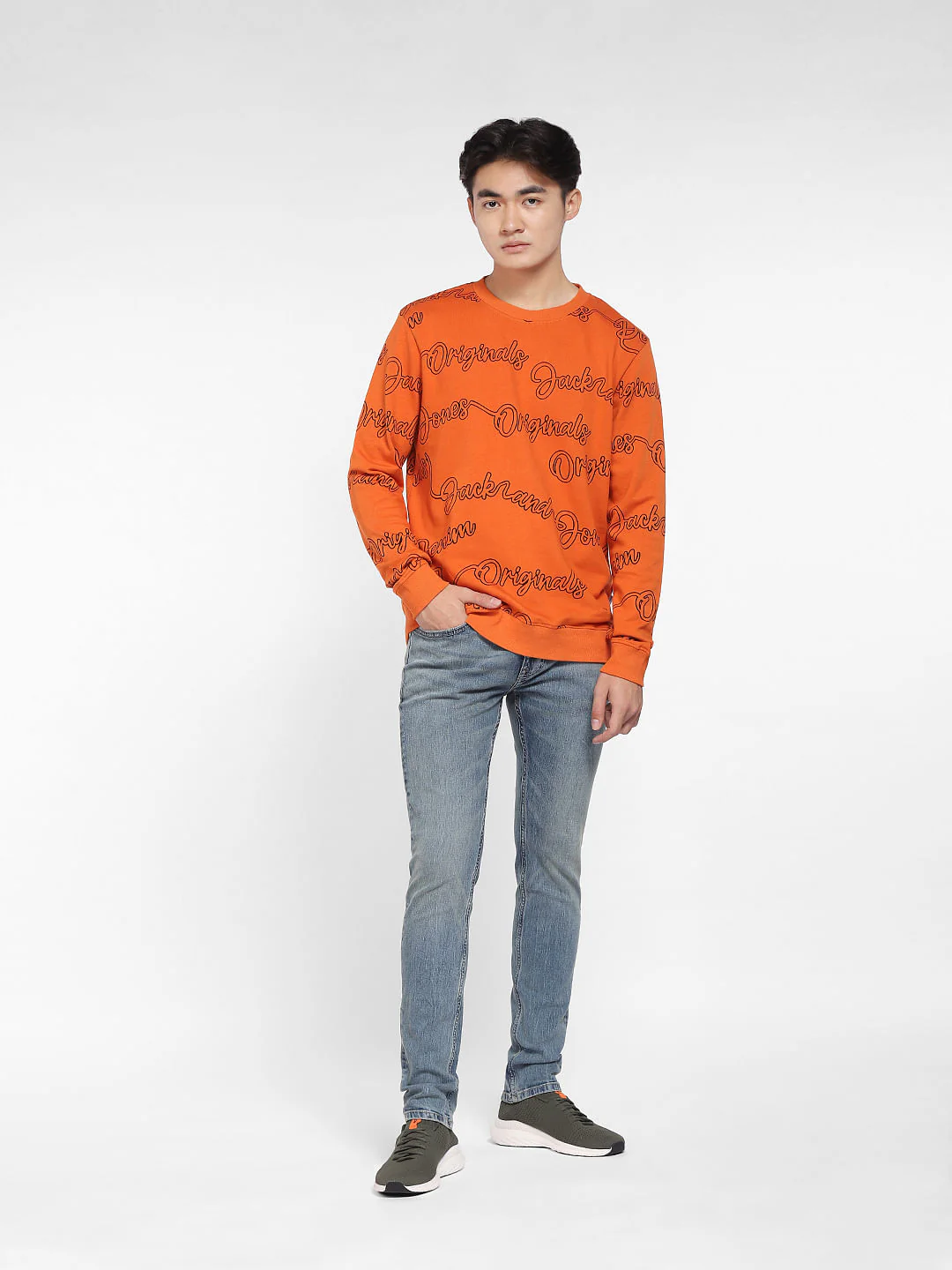 Orange Typographic Logo Print Sweatshirt - Image 6