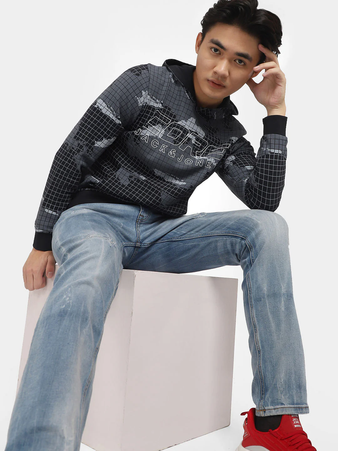 Black Map Print Hooded Sweatshirt